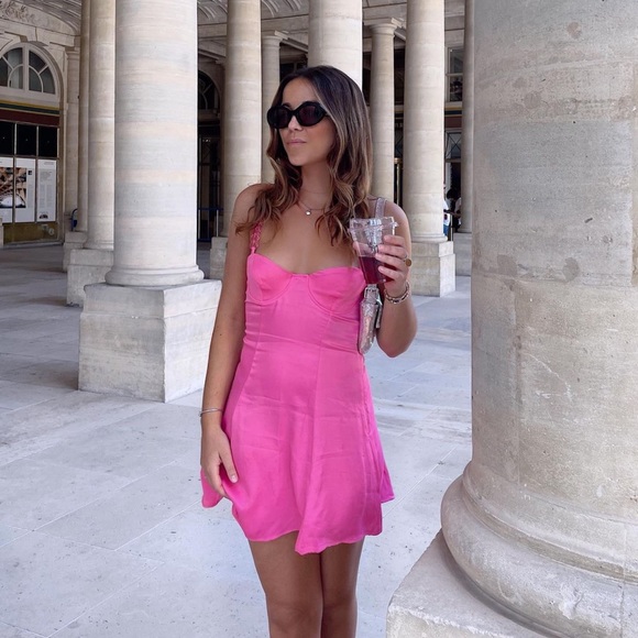 Zara Pink Satin Effect Corset Style Dress - Picture 6 of 17